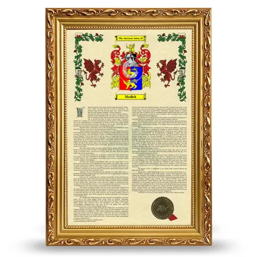 Madick Armorial History Framed - Gold