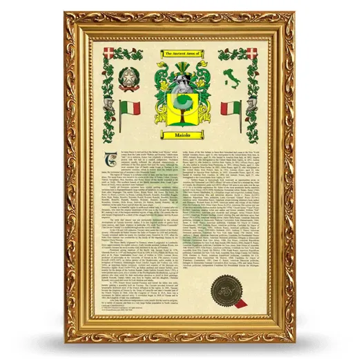 Maiolo Armorial History Framed - Gold