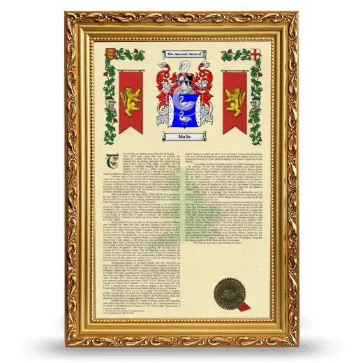 Malis Armorial History Framed - Gold