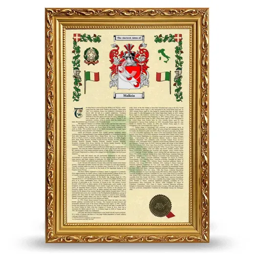 Malizia Armorial History Framed - Gold