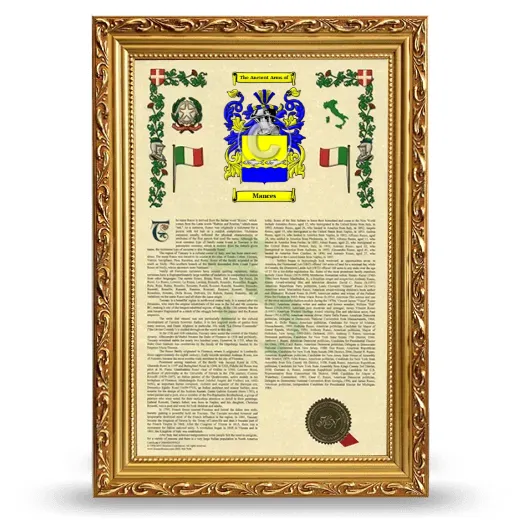 Mances Armorial History Framed - Gold