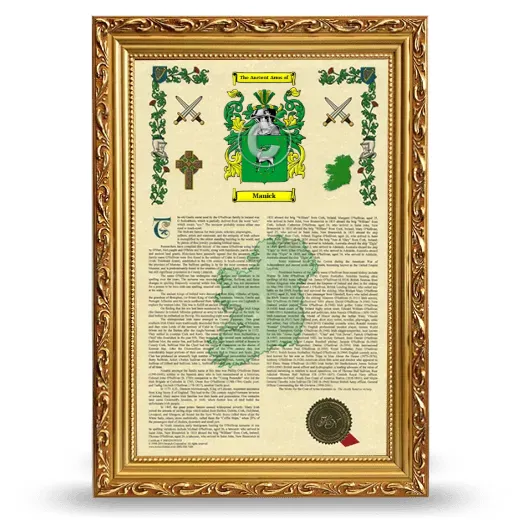 Manick Armorial History Framed - Gold