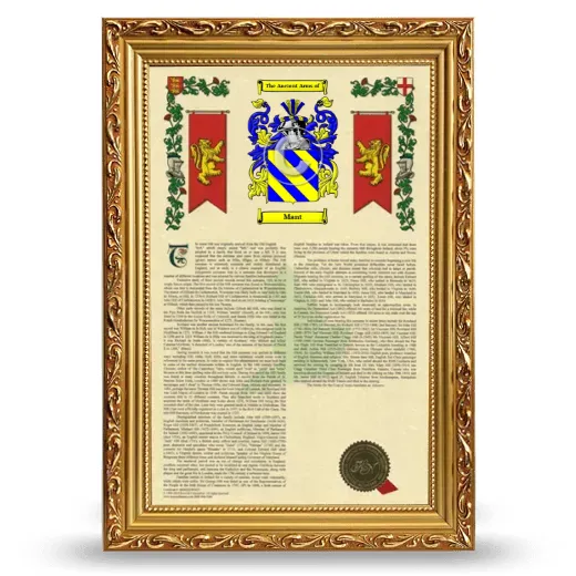 Mant Armorial History Framed - Gold