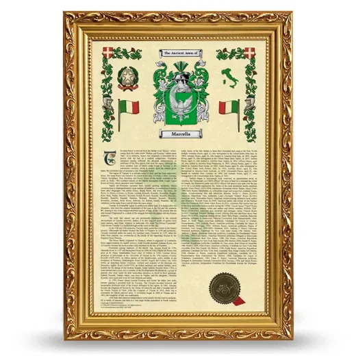 Marcella Armorial History Framed - Gold