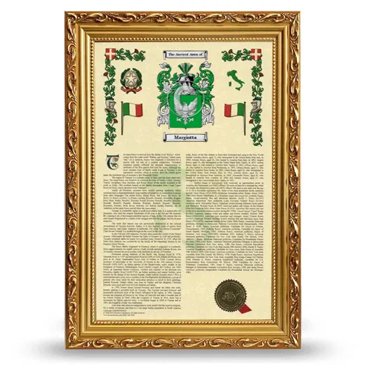 Margiotta Armorial History Framed - Gold