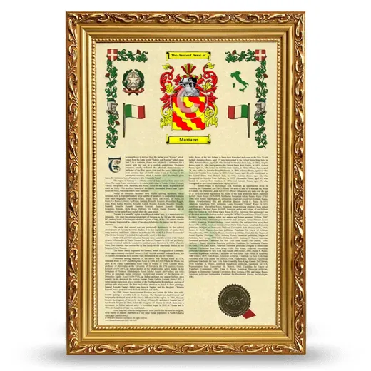 Mariano Armorial History Framed - Gold