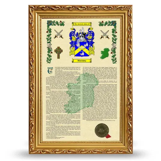 Maroney Armorial History Framed - Gold