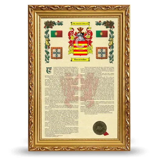 Mascarenhas Armorial History Framed - Gold