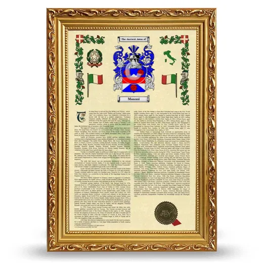 Masoni Armorial History Framed - Gold