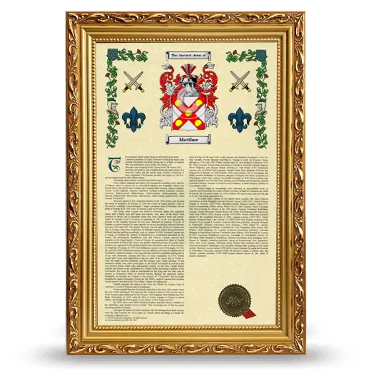 Matthee Armorial History Framed - Gold