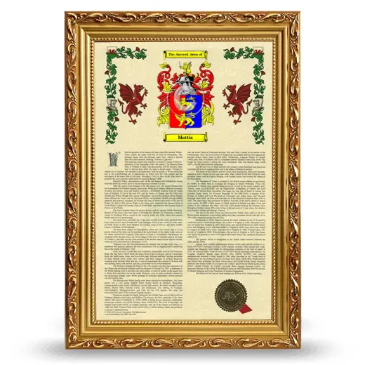 Mattix Armorial History Framed - Gold