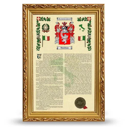 Mauritano Armorial History Framed - Gold