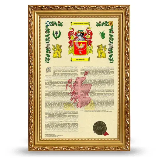 McBeath Armorial History Framed - Gold
