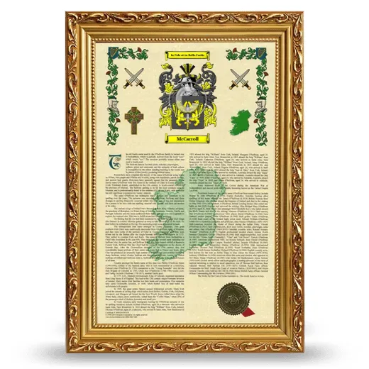 McCarroll Armorial History Framed - Gold