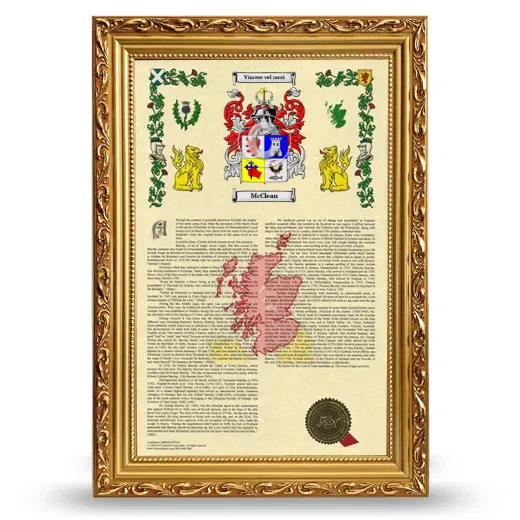 McClean Armorial History Framed - Gold