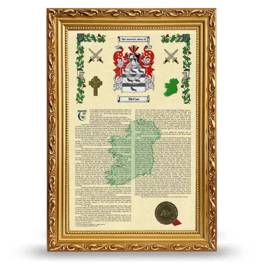 McCoo Armorial History Framed - Gold