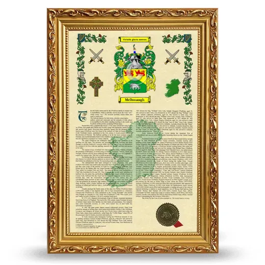 McDonaugh Armorial History Framed - Gold