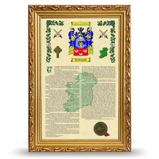 McGloughlin Armorial History Framed - Gold