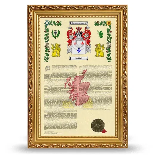 McHall Armorial History Framed - Gold