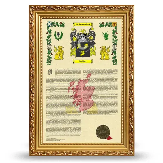 McNett Armorial History Framed - Gold