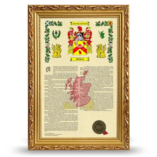 McNicol Armorial History Framed - Gold
