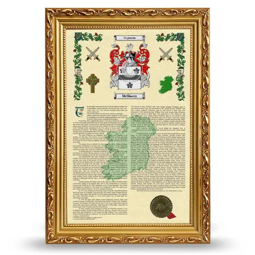 McSharry Armorial History Framed - Gold
