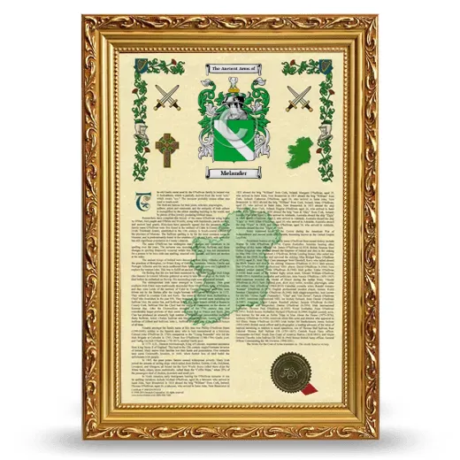Melander Armorial History Framed - Gold
