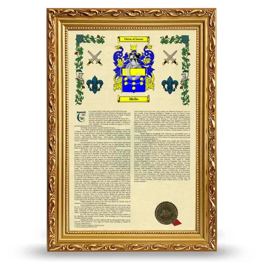 Mello Armorial History Framed - Gold