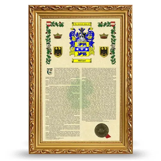 Michael Armorial History Framed - Gold
