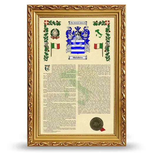 Micheletto Armorial History Framed - Gold
