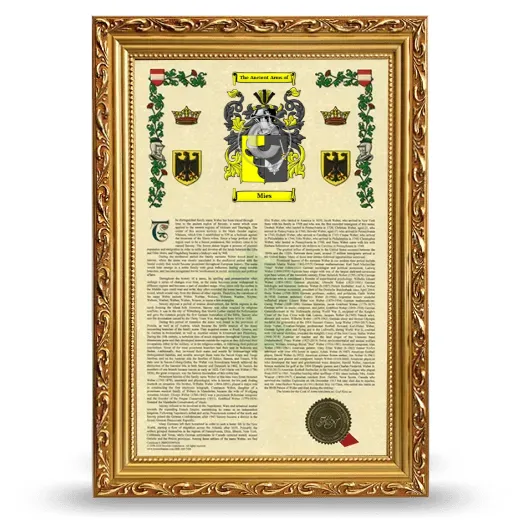 Mies Armorial History Framed - Gold