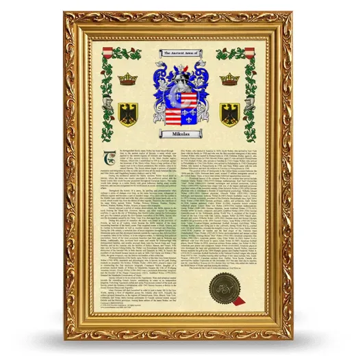 Mikulas Armorial History Framed - Gold