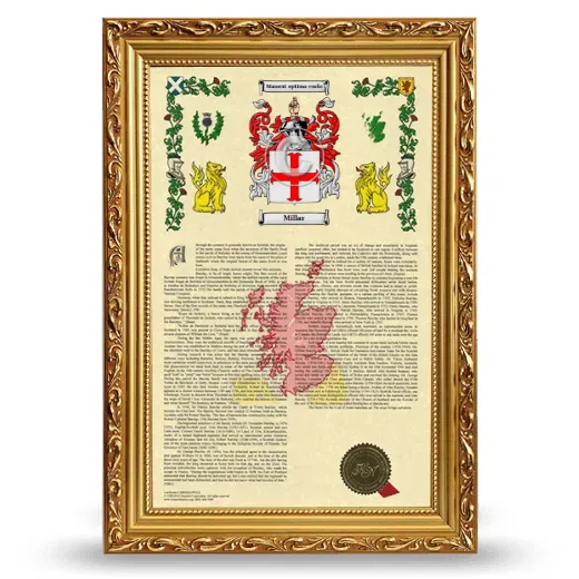 Millar Armorial History Framed - Gold