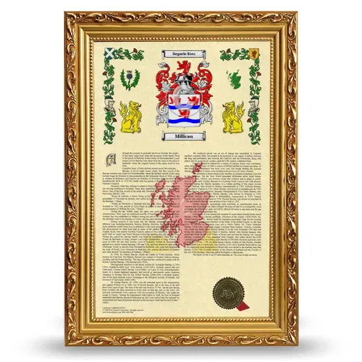 Millican Armorial History Framed - Gold
