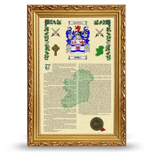 Millikin Armorial History Framed - Gold