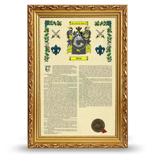 Minot Armorial History Framed - Gold