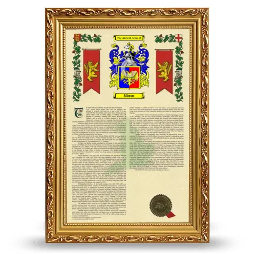 Mitton Armorial History Framed - Gold
