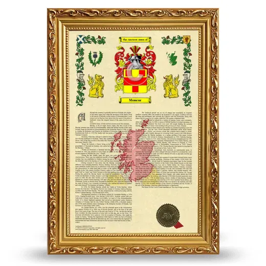Moncur Armorial History Framed - Gold