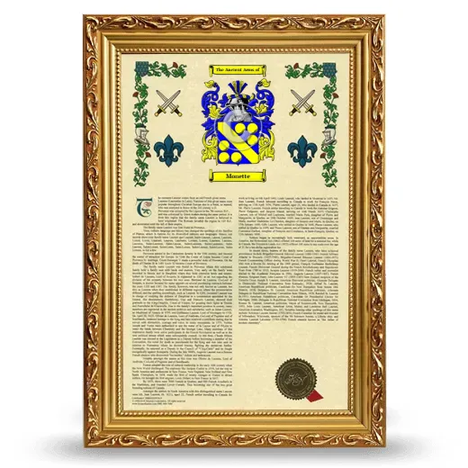 Monette Armorial History Framed - Gold