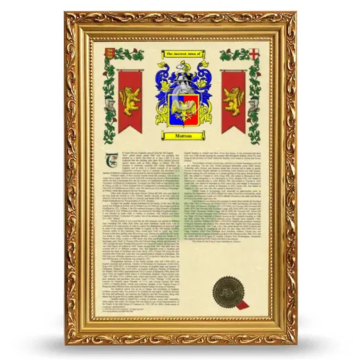 Motton Armorial History Framed - Gold