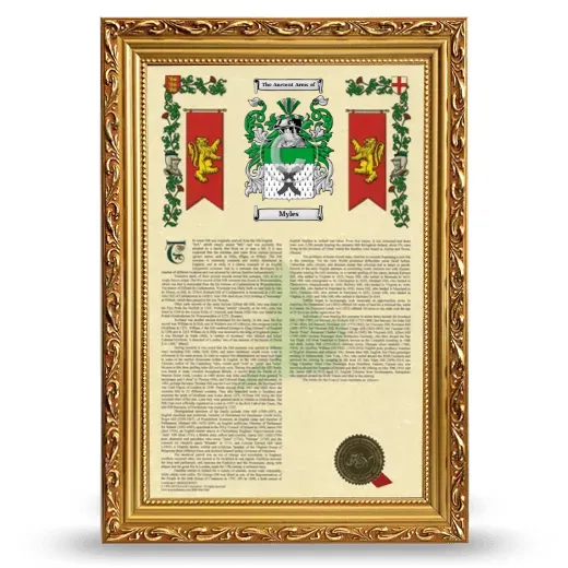 Myles Armorial History Framed - Gold