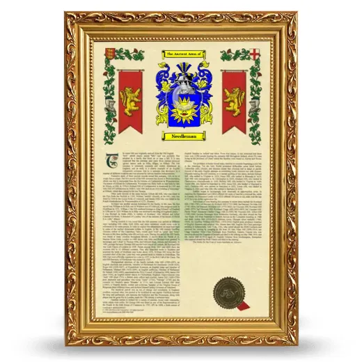 Needleman Armorial History Framed - Gold