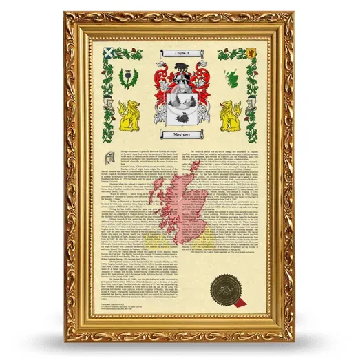 Nesbett Armorial History Framed - Gold
