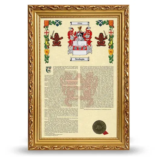 Newbegin Armorial History Framed - Gold