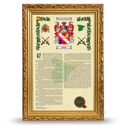 Nunez Armorial History Framed - Gold