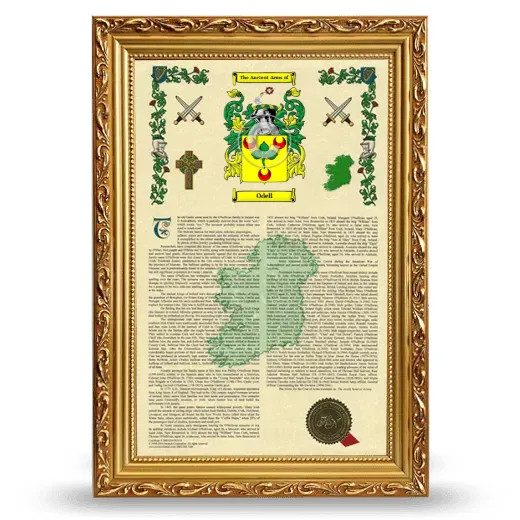 Odell Armorial History Framed - Gold
