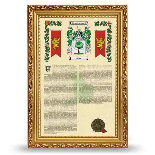 Oliva Armorial History Framed - Gold