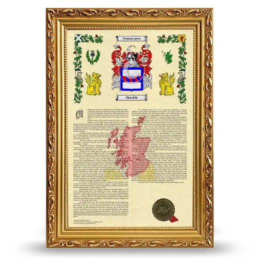 Ostrich Armorial History Framed - Gold