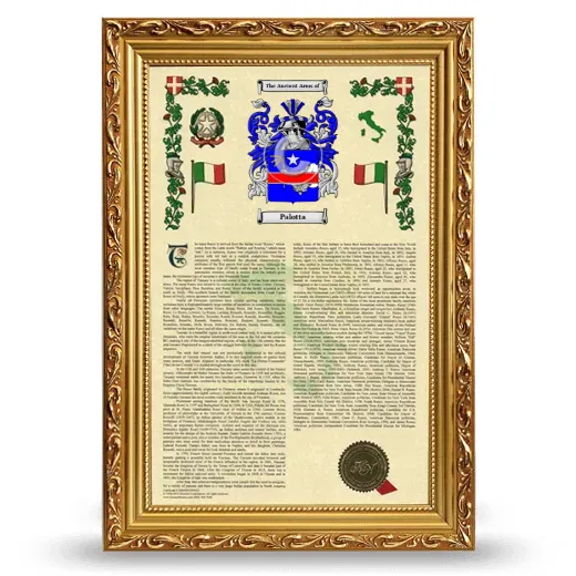 Palotta Armorial History Framed - Gold