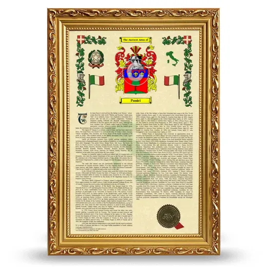 Panici Armorial History Framed - Gold